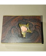 Vintage Brass Wood Carved Belt Buckle Pink Rose Inlay Motif Southwest Ru... - $70.13