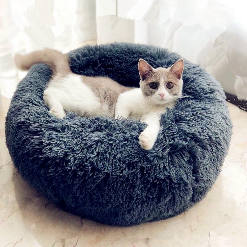 Plush Bed Soft Long Plush Bed Round Pet Dog Bed For Small Dogs Cats Nest Winter  - £17.39 GBP