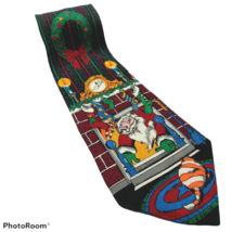 Santa Claus Coming Down Chimney Fireplace Stockings Christmas Novelty Silk Tie - £15.79 GBP