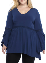 New Directions 2X Stretch Knit Long Ruffled  Lace Inset Sleeve Top Msrp $44. - £13.41 GBP