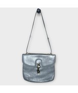 SUSAN GAIL vintage gray pebbled leather shoulder bag with gold hardware - £88.50 GBP