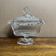 Indiana Glass Ribbed Footed Lace Edge Clear Lidded Compote Candy Box Dish - $27.10