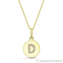 Initial Letter &quot;D&quot; CZ Crystal 14k Yellow Gold 15x9mm Round Disc Necklace Pendant - $106.91+