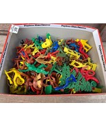 VTG Shoe Box Full Unsorted 1970 s MPC Playset Figures Cowboys Indians  - $34.60