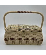 Azar Wicker Sewing Basket Floral Tapestry Box Padded Lining Tray Vintage - $387.62 MXN