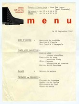 UNESCO Staff Service Restaurant Menu 1962 Paris France  - £31.20 GBP