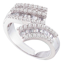14k White Gold Womens Round Baguette Diamond Bypass Band 7/8 Cttw - $1,258.00