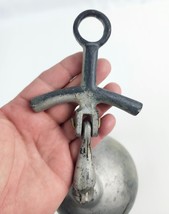 Vintage Temple Bell w/ Fan shaped handle 5&quot; bell Silver color Steel Metal - $69.29