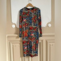 Versace Jean Couture Midi Jersey Long Sleeve Dress Orange/Black Stretchy - $2,348.43 MXN