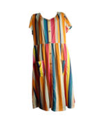 Ouges Short Sleeve Multicolored Vertical Stripe Faux Button Dress W/Pock... - $21.77