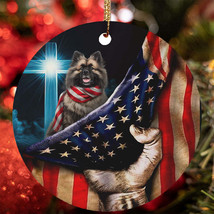 Cute Keeshond Dog Patriotic Flag USA Christmas Ornament Gift Tree Decor ... - £12.21 GBP