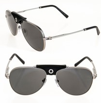 BVLGARI BV5061Q Matte Silver Black Leather Metal Pilot Unisex Sunglasses 5061 - £388.97 GBP