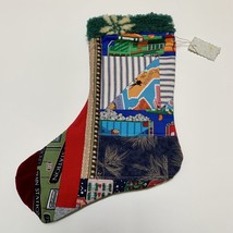 Christmas Stocking Quilted Patchwork Fabric Travel Faux Fur NEW 14” Handmade - $10.61