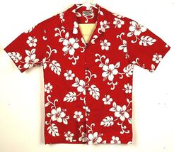 Vtg PACIFIC LEGEND Hawaiian Shirt-Sz. S-Red-Floral-Cotton-USA - $26.25