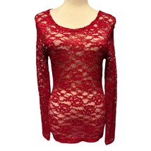 The Limited Vintage Red Stretch Lace Top Long Sleeve Peek A Boo - $25.00