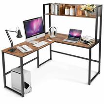 Industrial L-Shaped Desk w/Hutch Bookshelf 55&quot; Corner Computer Desk for ... - £161.65 GBP