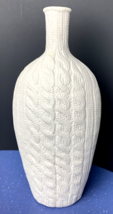 Crate &amp; Barrel Cable Knit Vase, Ceramic Sweater Texture, White 12&quot; Bottle Shape - £22.94 GBP