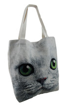 Zeckos Up Close and Enlarged Green Eyed Cat Face Large Canvas Tote Bag - £11.09 GBP
