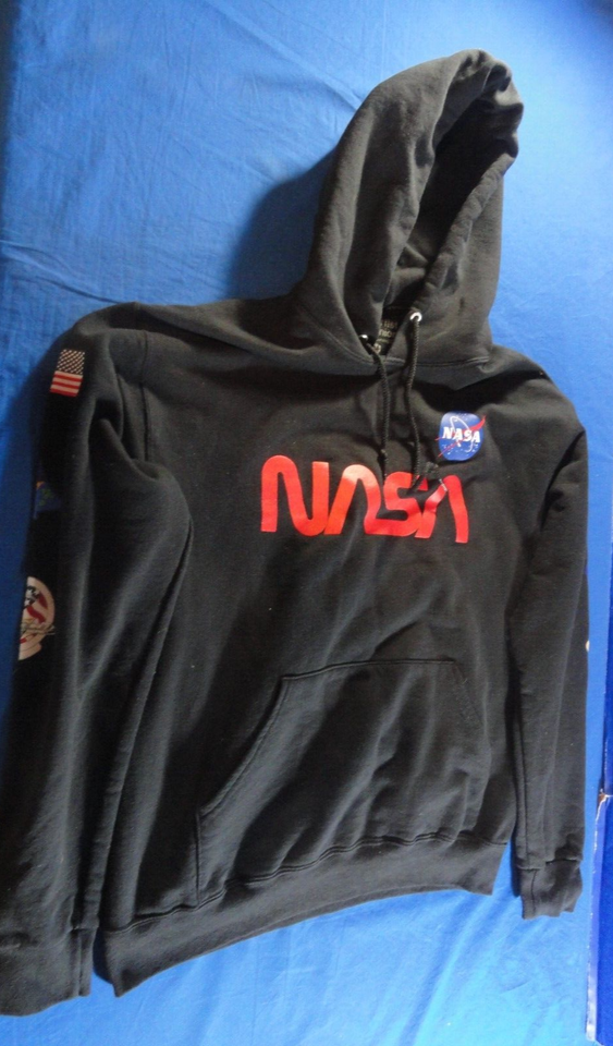 ARTIST UNION NASA SPACE ROCKET SHIP BLACK PULLOVER ATHLETIC HOODIE SWEAT... - $21.41
