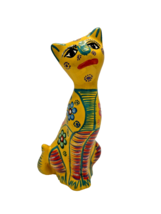 Cat Figurine Mexican Pottery Folk Art Hand Painted Telavera Clay 6 In Glitter - £17.38 GBP