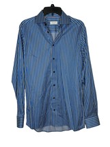 Eton Men Dress Shirt Cotton Slim Striped Long Sleeve Button Down Blue Si... - £27.36 GBP