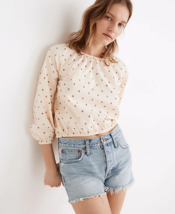 Madewell Puff Sleeve Crop Top Blouse Elastic Cuffs Hem Pale Peach Casual... - $25.16