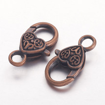 2 Large Heart Clasps Jewelry Antiqued Copper Big Lobster Parrot Findings - £4.96 GBP
