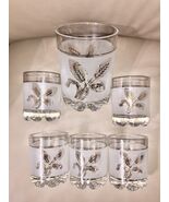 Mid-Century Italy Frosted Gold  Wheat Pattern Ice Bucket Glasses Cocktai... - $73.00