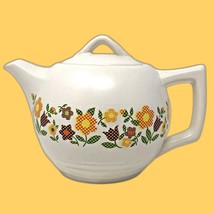 Vintage 70s McCoy Teapot Pottery Gingham Flowers Cottagecore Farmcore# 140 USA - £19.61 GBP