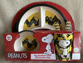 Peanuts Charlie Brown Snoopy Dishes Melamine Kids Child 5pc Dish Set New - £21.60 GBP