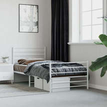 Metal Bed Frame with Headboard and Footboard White 39.4&quot;x74.8&quot; - £111.41 GBP