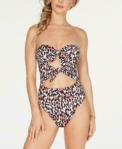 Bar III Leopard Run Wild Tie-Front One-Piece Swimsuit Bandeau XS Monokini New - £15.55 GBP
