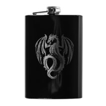 8oz BLACK Vintage Flying Dragon Flask - £17.27 GBP