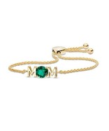 7mm Lab-Created Émeraude &quot; Maman &quot; Réglable Bolo Bracelet En 14K or Jaun... - $3,660.56 MXN