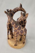 Vintage Hand Carved 3 Wooden Giraffes Trio 8 In Tall African Sculpture - $28.01