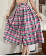 Vtg 1980s Pink Plaid Button Down Western Skirt Set Sz L 31 1/2 Waist - $404.14 MXN