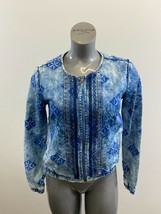 DEPT Women&#39;s Full Zip Jacket Size Medium Blue Acid Wash Aztec Print Long... - £11.07 GBP