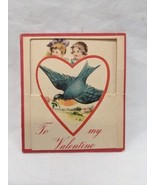 Antique Blue Bird Children With Roses Walking Valentines Day Card - $21.78