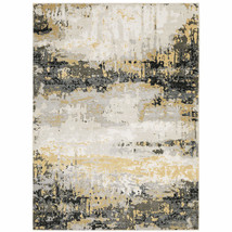 8&#39; X 11&#39; Grey Gold Beige Black And Brown Abstract Power Loom Stain Resistant Are - £711.85 GBP