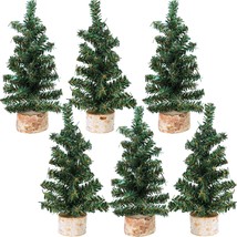 6 Pack Mini Artificial Christmas Trees Canadian Pine Tree with Wooden Ba... - £27.04 GBP