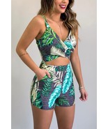 Gray Tropical Leaf Print Wrap Bust Summer Playsuit - $14.99