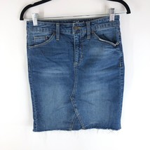 Universal Thread Blue Medium Wash Cotton Blend Raw Hem Denim Mini Skirt ... - £7.61 GBP
