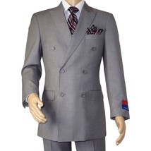 Men Apollo King Double Breasted Suit Classic Peak Lapel Soft Blend DM23 Gray image 2