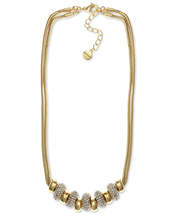 Alfani Gold-Tone Pave Beaded Double Chain Statement Necklace, 17 + 2 Ext... - $18.00