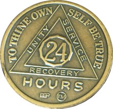 Bright Star Press 24 Hours AA Medallion Alcoholics Anonymous Chip Antique Bronze - £2.72 GBP