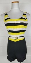 Vintage 60s Catalina Womens One Piece Swimsuit Yellow Black Stripe 12 - £77.40 GBP