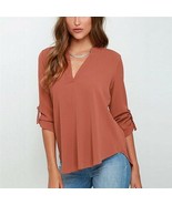 Sexy Women V-neck Solid Chiffon Blouse - Orange - $20.00