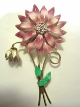 Chrysanthemum Flower Brooch Pin Large Vintage Pink Enamel Flower Power 3 1/2&quot; - £23.66 GBP