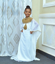 White Georgette Kaftan Long Moroccan Party Gown Stylish  Kids Dress NEW ... - £48.17 GBP