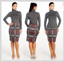 BUSINESS CASUAL PENCIL SKIRT, Plaid pattern, Made in Europe, Lined - £103.11 GBP